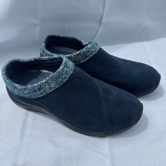 Vionic Arbor Navy Suede Knit Collar Orthopedic Clogs Sz 6W Slip-On Comfort - Picture 1 of 8